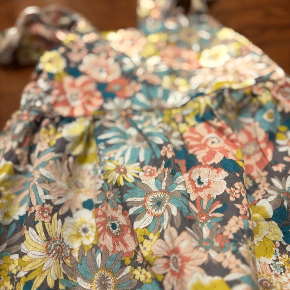 Vestido floral para niñas manga acampanada cuello con volantes mezcla de algodón niño pequeño Foto 3 de 3