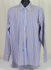 Xlent Turnbull  Asser Light Blue Striped Triple Button Cuff SHIRT 17 x 37