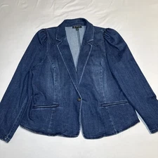 INC International Concepts Denim Blazer Womens 2XL Blue Elevated Jean Jacket EUC