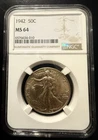 1942 Walking Liberty Silver Half Dollar – NGC Certified MS 64 Coin
