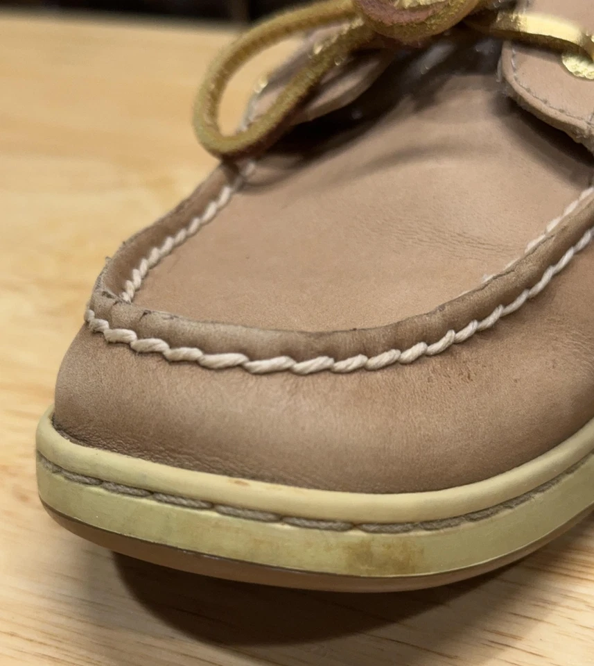Zapatos de barco Sperry Top-Sider para mujer talla 7M cuero tostado dorado brillo cubierta Foto 3 de 4