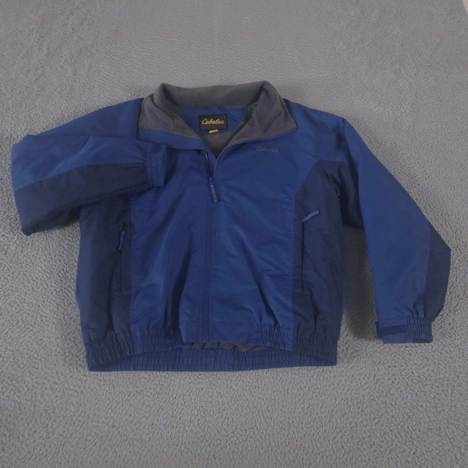 Cabelas Jacket Mens L Blue Fleece Lined Windbreaker Full Zip Outdoor Pockets