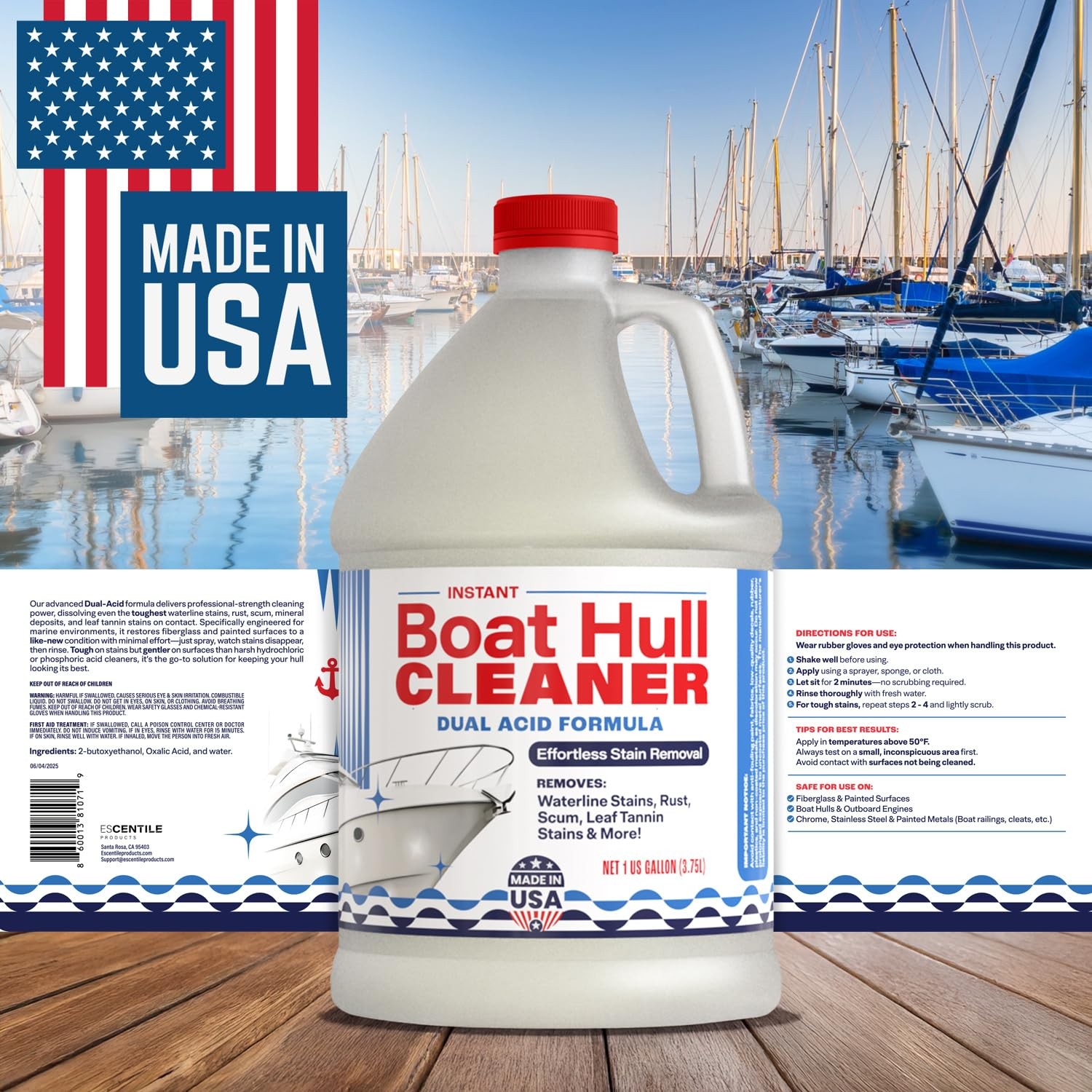 Instant Boat Hull Cleaner - Dual Acid Formula for Scum, Rust, Hard Water Stains