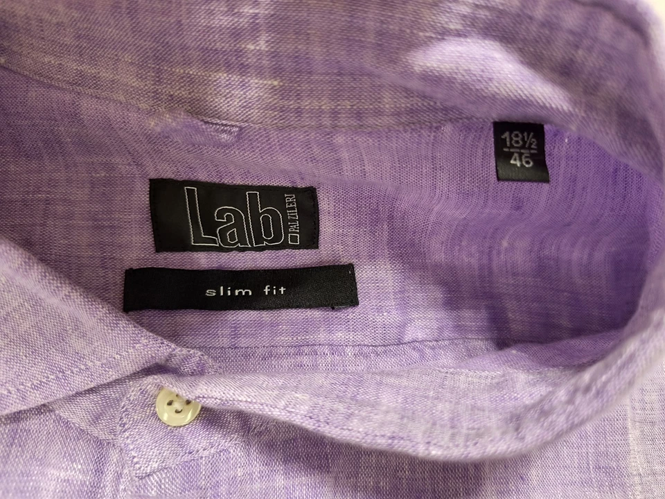 Camisa masculina manga curta Lab Pal Zileri 100% linho nova com etiquetas 18 1/2/46 GG roxa - Imagem 4 de 4