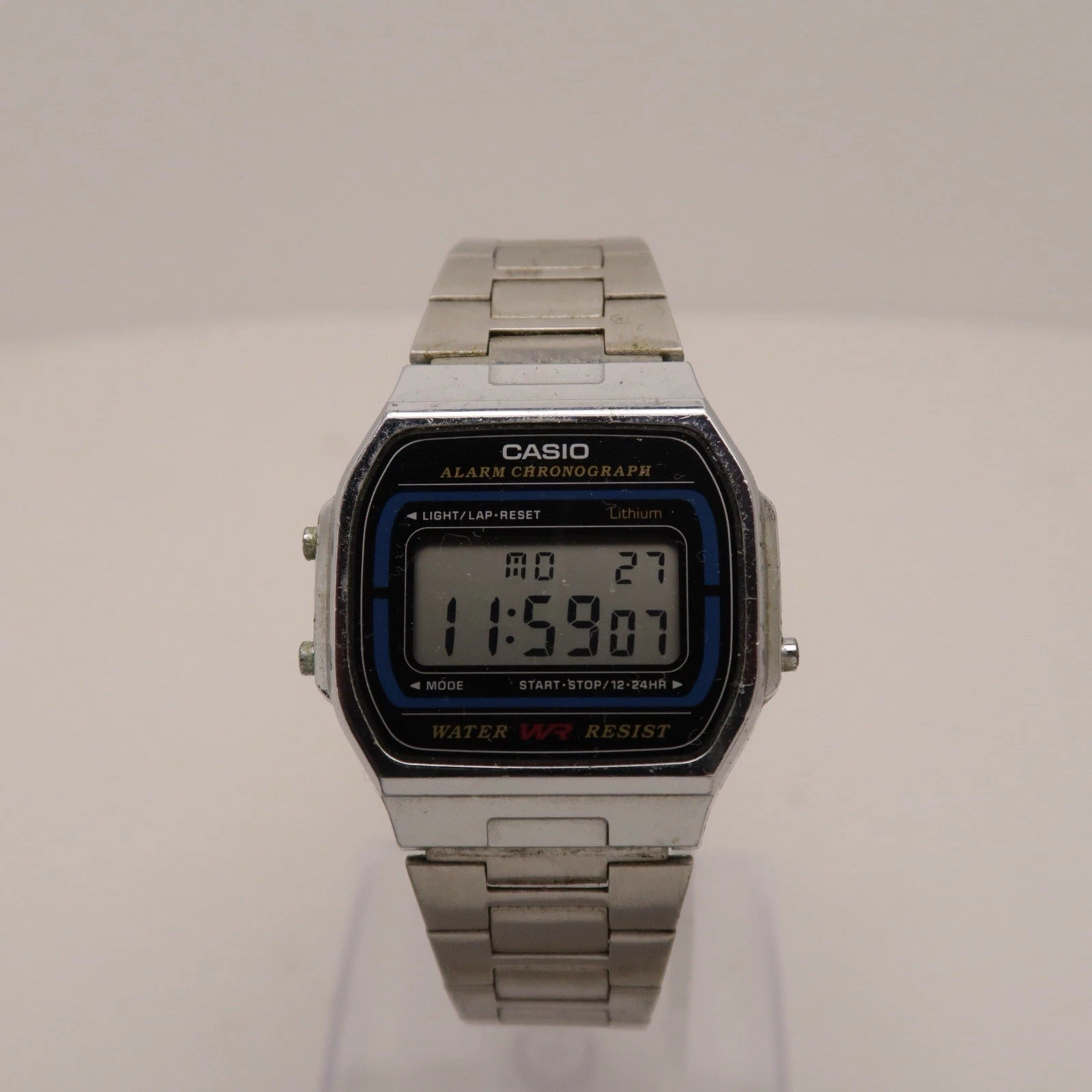 CASIO A164W Silver Tone Chrono Digital Quartz Men Vintage Watch W407 *WORKING