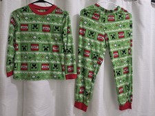 Minecraft Creeper Kids Size 10-12 Green 2-Piece Fleece Pajama Set Long Sleeve