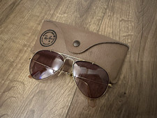 Vintage 80’s B&L Gold Frame Ray Ban Leather Aviator Sunglasses Men's VGC Ray-Ban