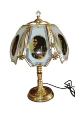 OK Lighting 3-Way Touch Lamp Native American Design Glass Panel Brass Table Lamp