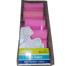 Conair 12 Extra Large Jumbo Foam Hair Rollers Pink Soft Bouncy Curls