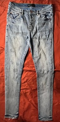 Purple Brand Slim Fit Distressed Light Wash Denim Jeans Light Blue