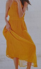 Next Pleated Dress mustard yellow spaghetti strap maxi Size 12 New Tags BNWT