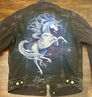 Lee Denim Jacket Mens Small 153438 Made in USA Vintage Airbrushed Unicorn 1995