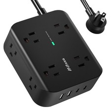 Power Strip Surge Protector - Flat Plug, Wall Mount, 8 Wide 5 FT, Black