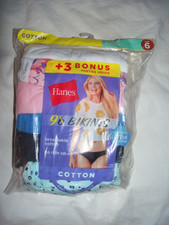 NEW Hanes Cotton Tagless Bikinis 9 Pack Panties Breathable Ultrasoft Size 6 NIP