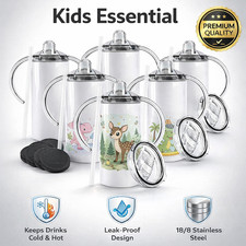 6 Pack Sippy Cups Toddler Tumbler Blanks 12 oz Insulated Stainless Steel