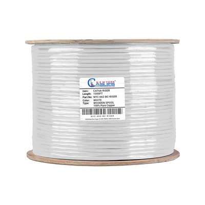 Cat6a Riser Cable 1000ft - Certified 100% Solid Bare Copper Cat 6a Ethernet C...