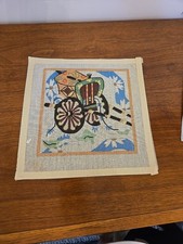 Vintage Handpainted Needlepoint Canvas Oriental Asian Cart Rickshaw Square