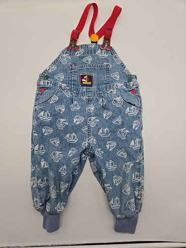 Vintage Gymboree X-small Denim Overalls Rainbow Tag 90s Sailboat Nautical 12-18M