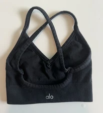 Alo Yoga Seamless Ribbed Low Back BLACK Bra XXS Women’s