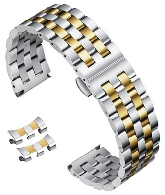 BINLUN Stainless Steel Watch Band Replacement Metal 19mm, Silver Gold 