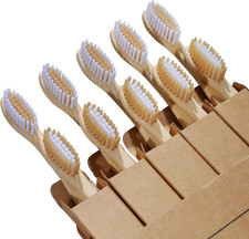 Bamboo Toothbrushes 10 Count - BPA Free Medium Bristles, Compostable Natural Woo
