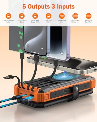 Portable 36800mAh Solar Power Bank with Wireless Charging & 5 Solar Panels
