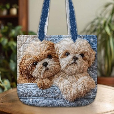Cute Puppies Quilt Tote Bag, Dog Lover Gift, Tote Bag Gift for Dog Mom, Puppy Do