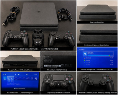 Sony PS4 Slim 1 TB Console Bundle w/ 2 Controllers & Dual Charging Dock