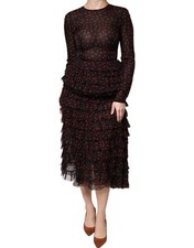 Dolce & Gabbana Black Red Polka Dot Silk Layered Midi Women's Dress