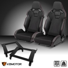 Fits 2002-2006 Acura Rsx Reclinable Racing Seat Black Pu Leaher Suedebrackets