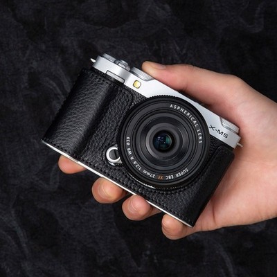 For Fujifilm XM5 Case Genuine Leather Half Case Bag Cover Accessories Black