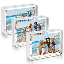 3 Pack Magnetic Acrylic Picture Frame 2.5x3.5 Inch, 10 10mm Thick Block, Clea...