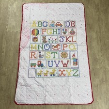 VTG CUTE ALPHABET ABC'S CROSS STITCH QUILT BLANKET BABY TODDLER 40"X60" SEE DESC