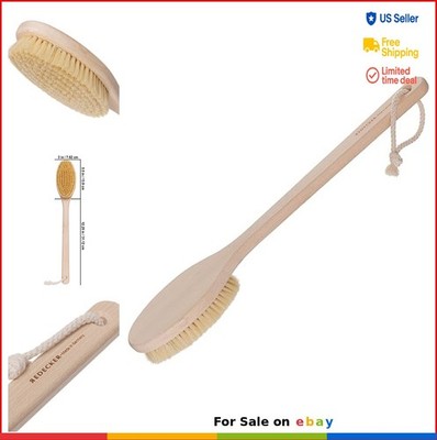 Beechwood Bath Brush Long Handle Boar Bristle Exfoliating Back Scrubber Dry