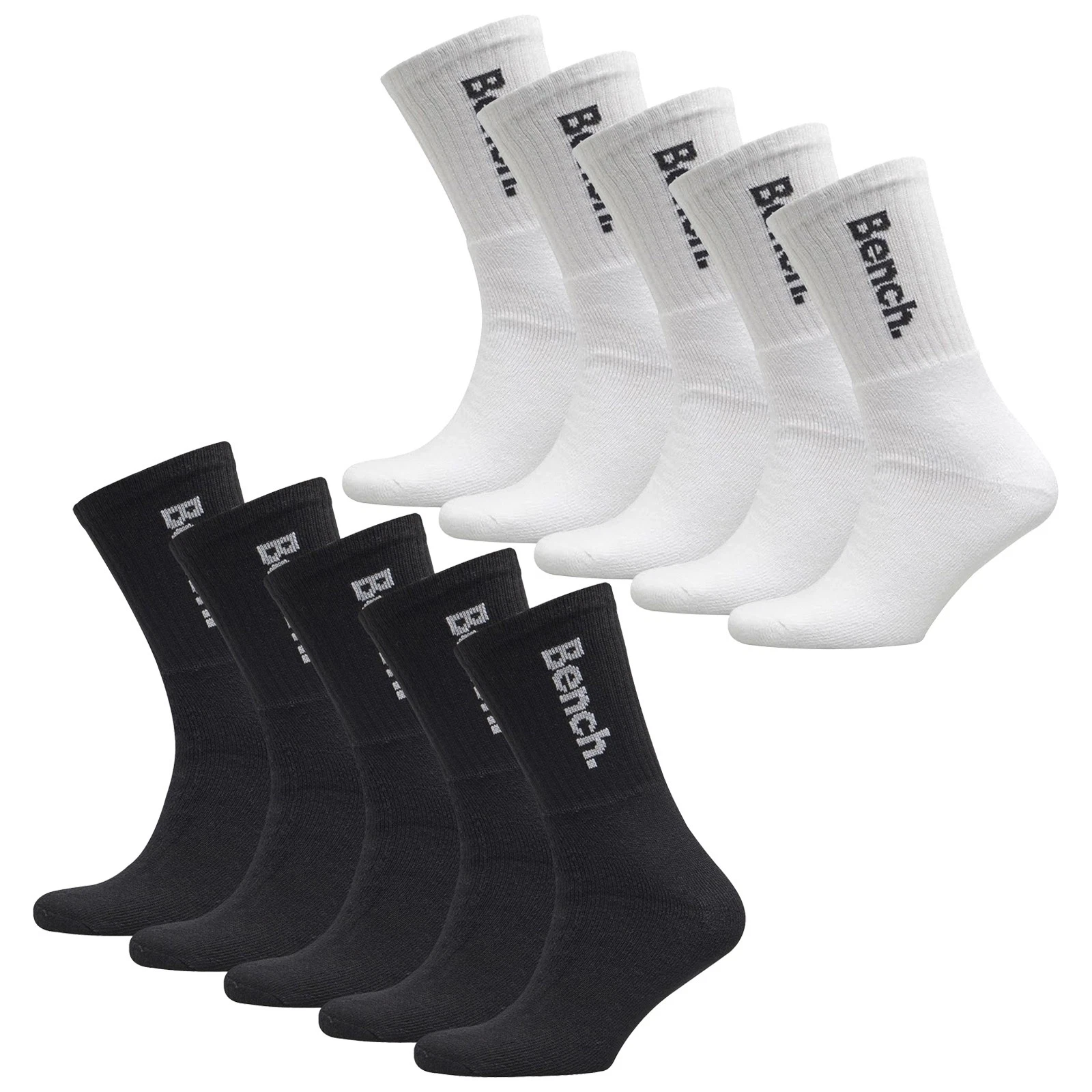 Bench - 5 Pairs Mens Crew Cotton Socks - Sport Breathable Comfort Socks