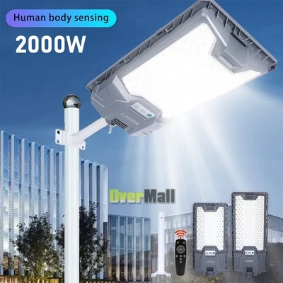 LINEBA 99000000LM 2000W Commercial LED Solar Street Light Dusk to Dawn Street Lamp+Pole