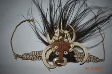 Vintage Papua New Guinea Ritual Head Piece Shells Tusks 15" 1900's