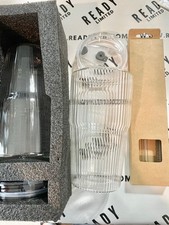 16oz Double Wall Ribbed Glass Cups with Lids and Straw NEW Set of 2