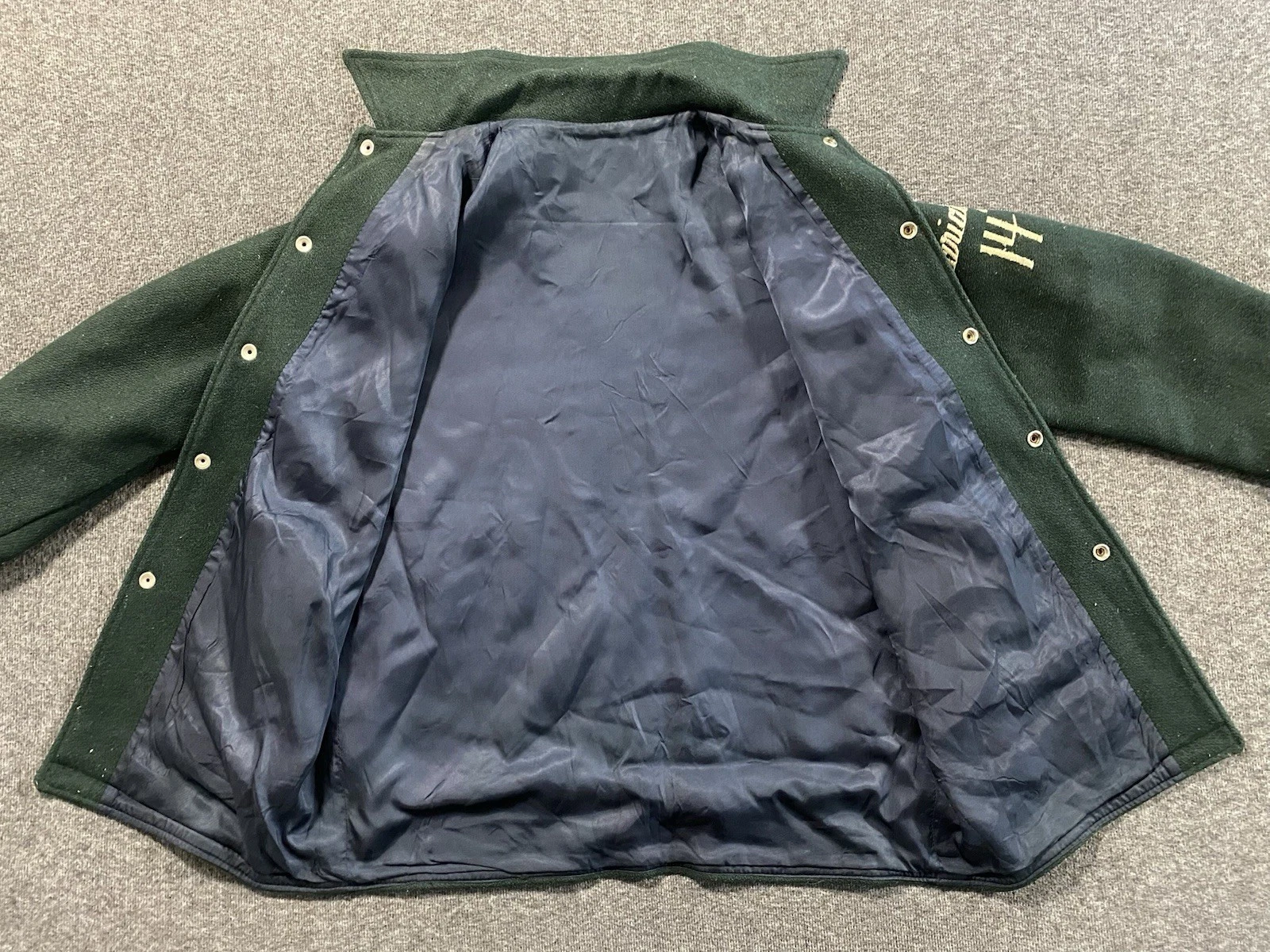 Vintage 70s Varsity Jacket Mens Small Green Wool Preppy Quaboag League Champs image 8