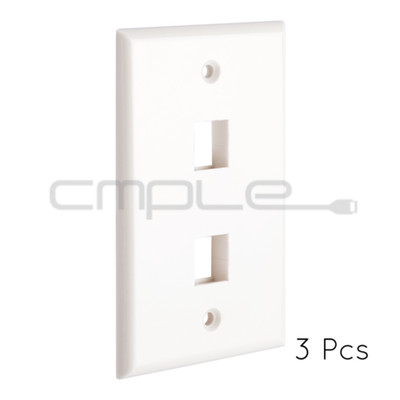 Keystone Jack Wall Plate 2 Hole Port Faceplate Network CAT5e CAT6 White 3 Pack