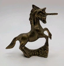 Vtg Unicorn Solid Brass 2.5” Horse Figure Mythical Cottage Core MCM Mid-century 