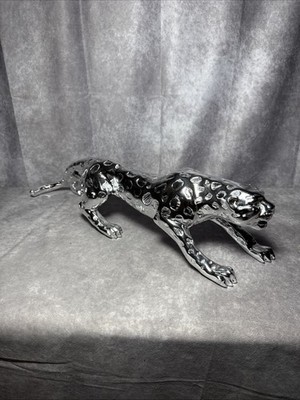 Stalking Silver Jaguar/Cheetah Polished Cast Aluminium Figurine 24  2 Feet MCM