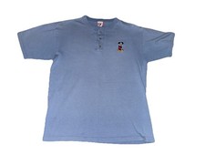 Vintage Disney Designs Embroidered Mickey Mouse Blue Henley T-Shirt Small/Medium