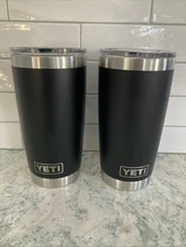 Black Yeti Rambler Tumblers 20 Oz Lot Of 2 With Magslider Lids Magnets