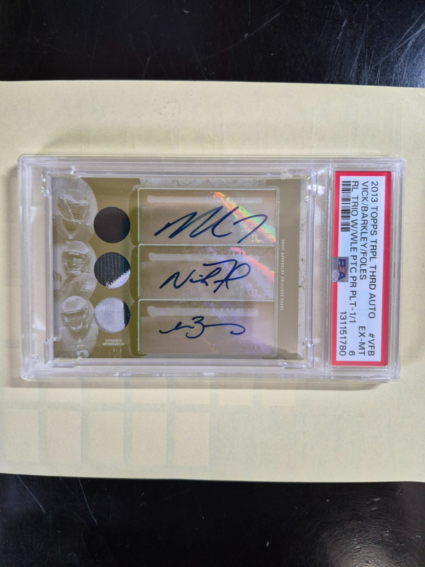 2013 TOPPS VICK FOLES BARKLEY - WHITE WHALE 1/1 TRIPLE AUTO/JERSEY PSA EAGLES QB