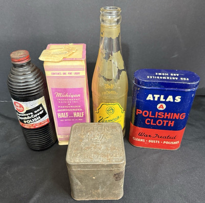 Vintage Collection of Products Vernors Old English Dairy Lipton Tea Atlas Cloth