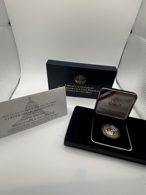 2000 Library Of Congress Bimetallic Ten Dollar Coin, OGP/COA GOLD AND PLATINUM 