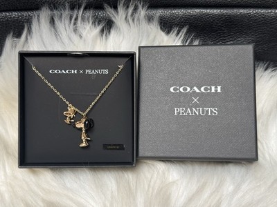 Coach X Peanuts Snoopy And Woodstock Pendant Necklace CCA48 Gold