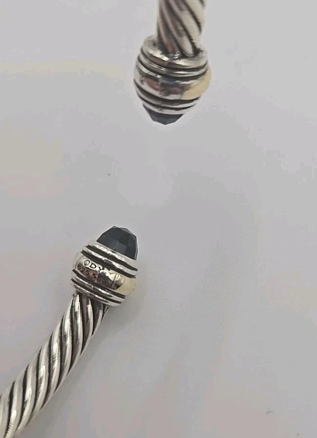 David Yurman Sterling Silver Black Onyx & 14K Gold 5mm Cable Cuff Bracelet - Image 4 of 4