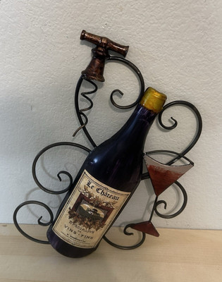 Vintage 3D Wine Kitchen Wall Art Bar Decor Wine Bottle Glass and Corkscrew